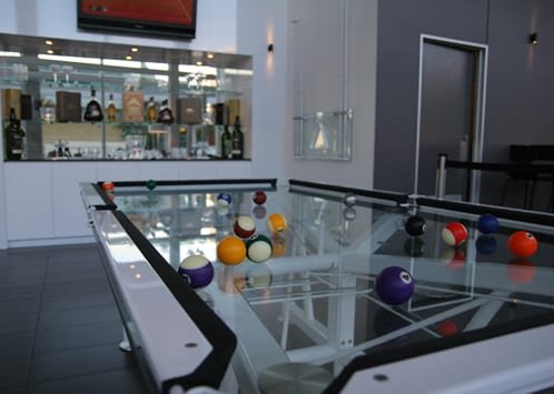 The G-1 Transparent Modern Pool Table By Nottage Design Features Vitrik And Glass Surface